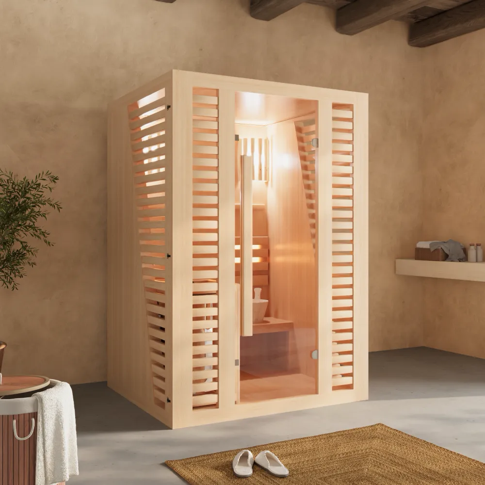 Sauna finlandese da interno 120x110cm h190cm in legno hemlock | Abisko