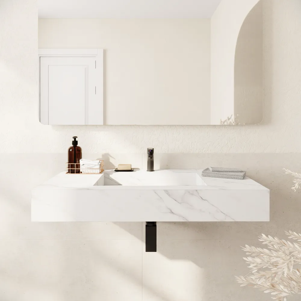Lavabo sospeso in hpl 100cm effetto marmo calacatta | Baikal