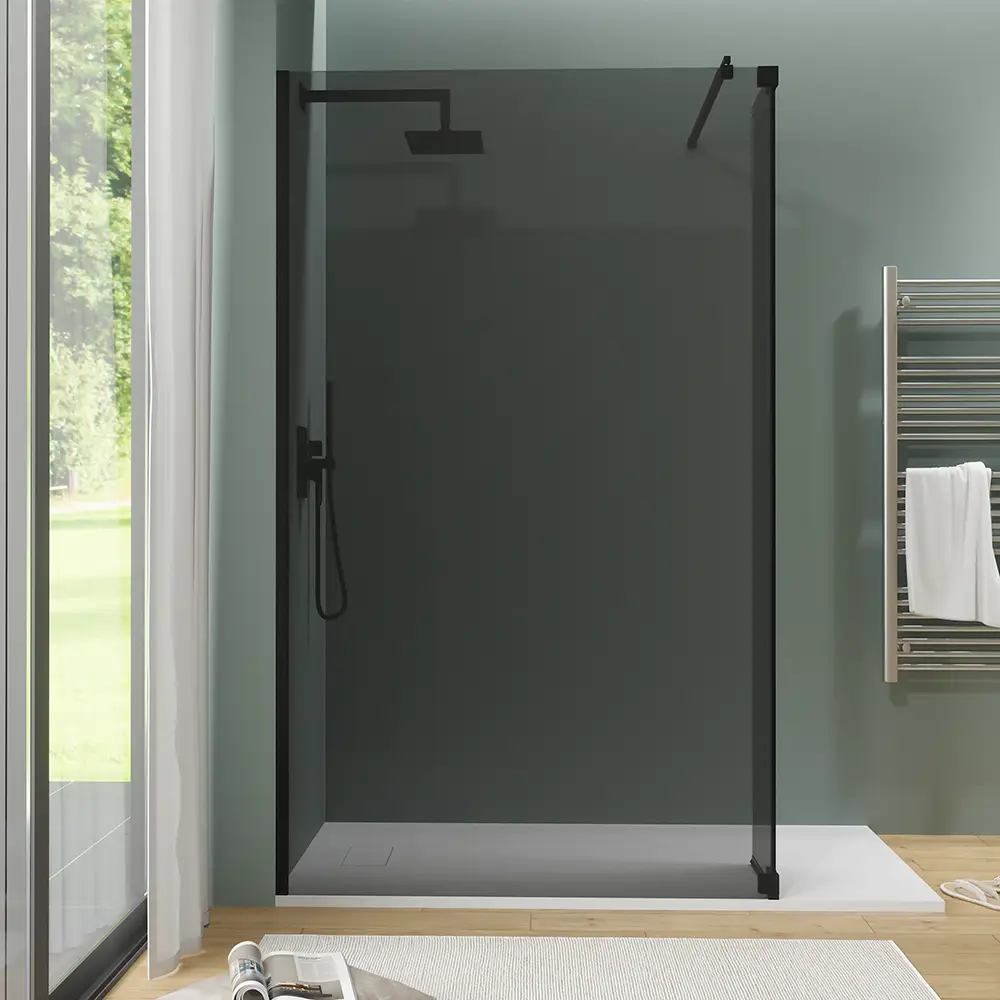 Doccia walk-in 60cm + anta 40cm vetro 8mm fumé profili neri | Keros Doccia walk-in 60cm + anta 40cm vetro 8mm fumé profili neri | Keros