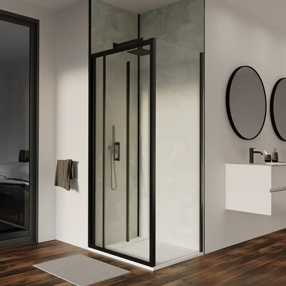 Box doccia 70x70 cm angolare profili neri apertura a libro vetro 6mm trasparente | Capri Box doccia 70x70 cm angolare profili neri apertura a libro vetro 6mm trasparente | Capri