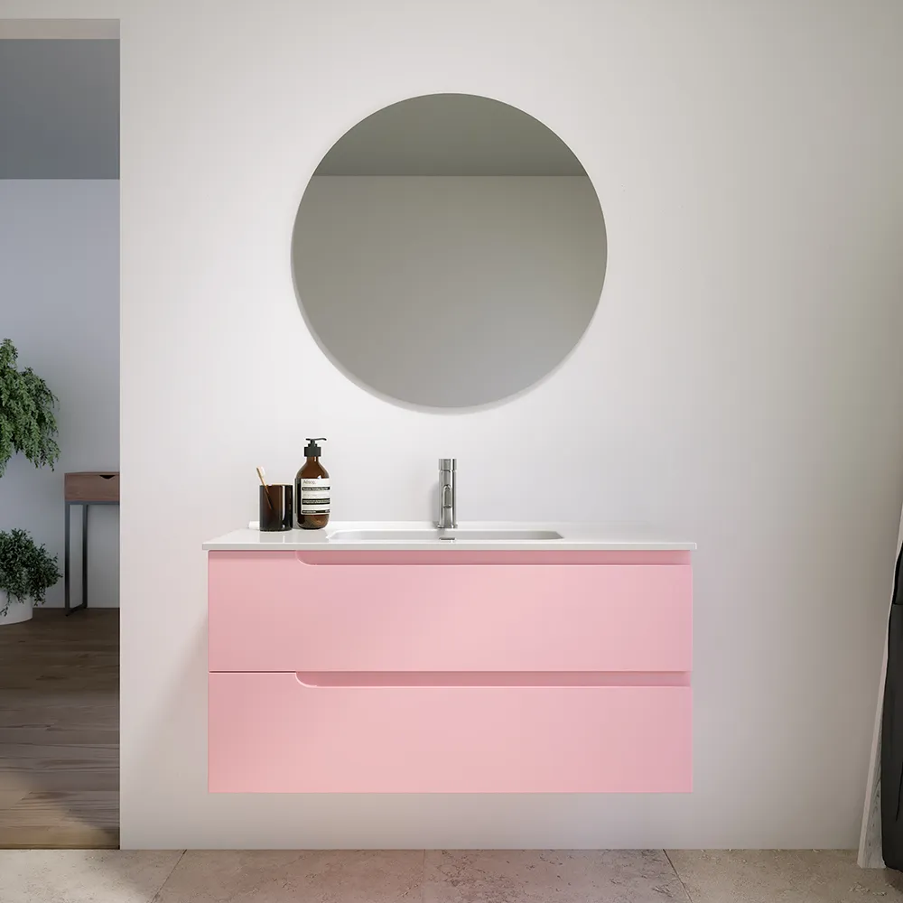 Mobile bagno sospeso 60 cm due cassetti rosa cipria opaco con lavabo | Ardenne Mobile bagno sospeso 60 cm due cassetti rosa cipria opaco con lavabo | Ardenne