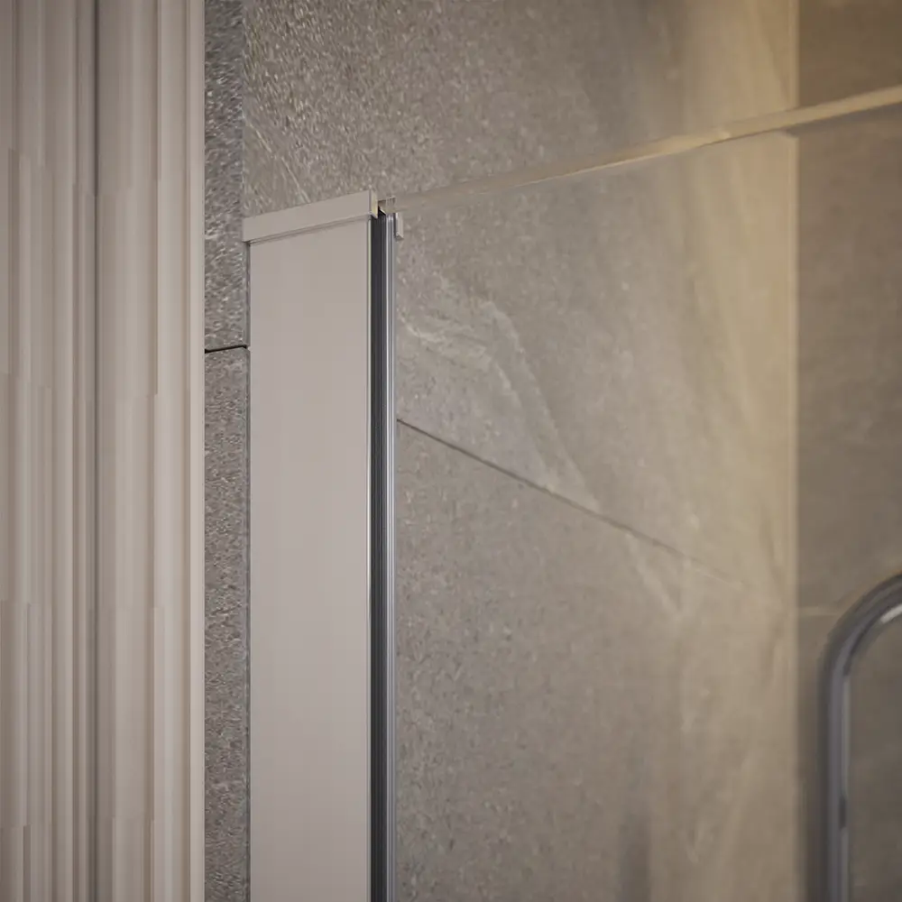 Dettaglio profili in alluminio cromato parete doccia walk-in Naxos vetro temperato 10mm Parama Dettaglio profili in alluminio cromato parete doccia walk-in Naxos vetro temperato 10mm Parama