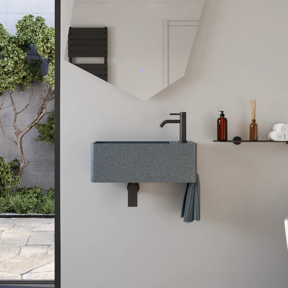 Lavabo sospeso a muro rettangolare in microcemento 55x23x20 cm grigio foro a destra | Kanas Lavabo sospeso a muro rettangolare in microcemento 55x23x20 cm grigio foro a destra | Kanas