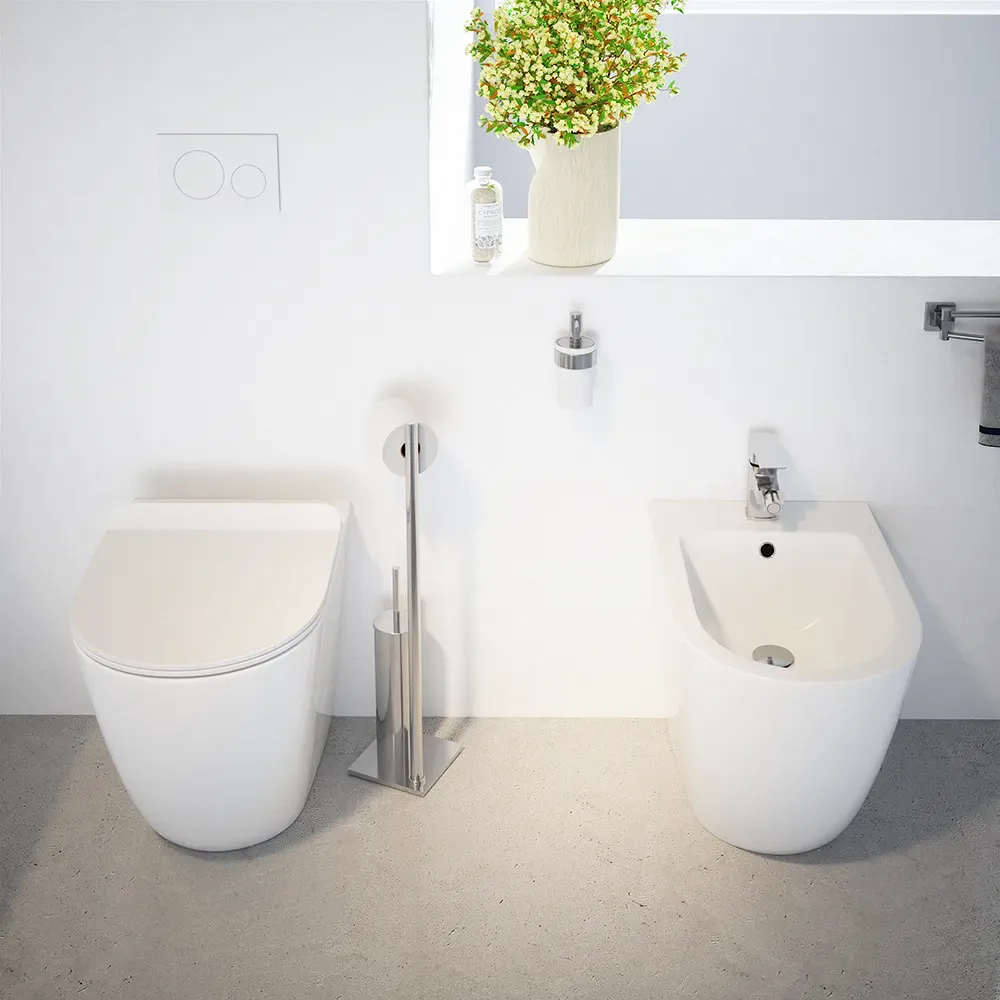Sanitari filomuro in ceramica bianco lucido vaso tornado silent flush sedile soft-close e bidet | Sydney Sanitari filomuro in ceramica bianco lucido vaso tornado silent flush sedile soft-close e bidet | Sydney