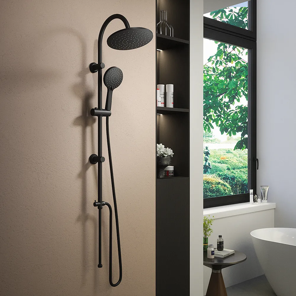 Colonna doccia nero opaco con deviatore in acciaio inox soffione 23 cm | Arno Colonna doccia nero opaco con deviatore in acciaio inox soffione 23 cm | Arno