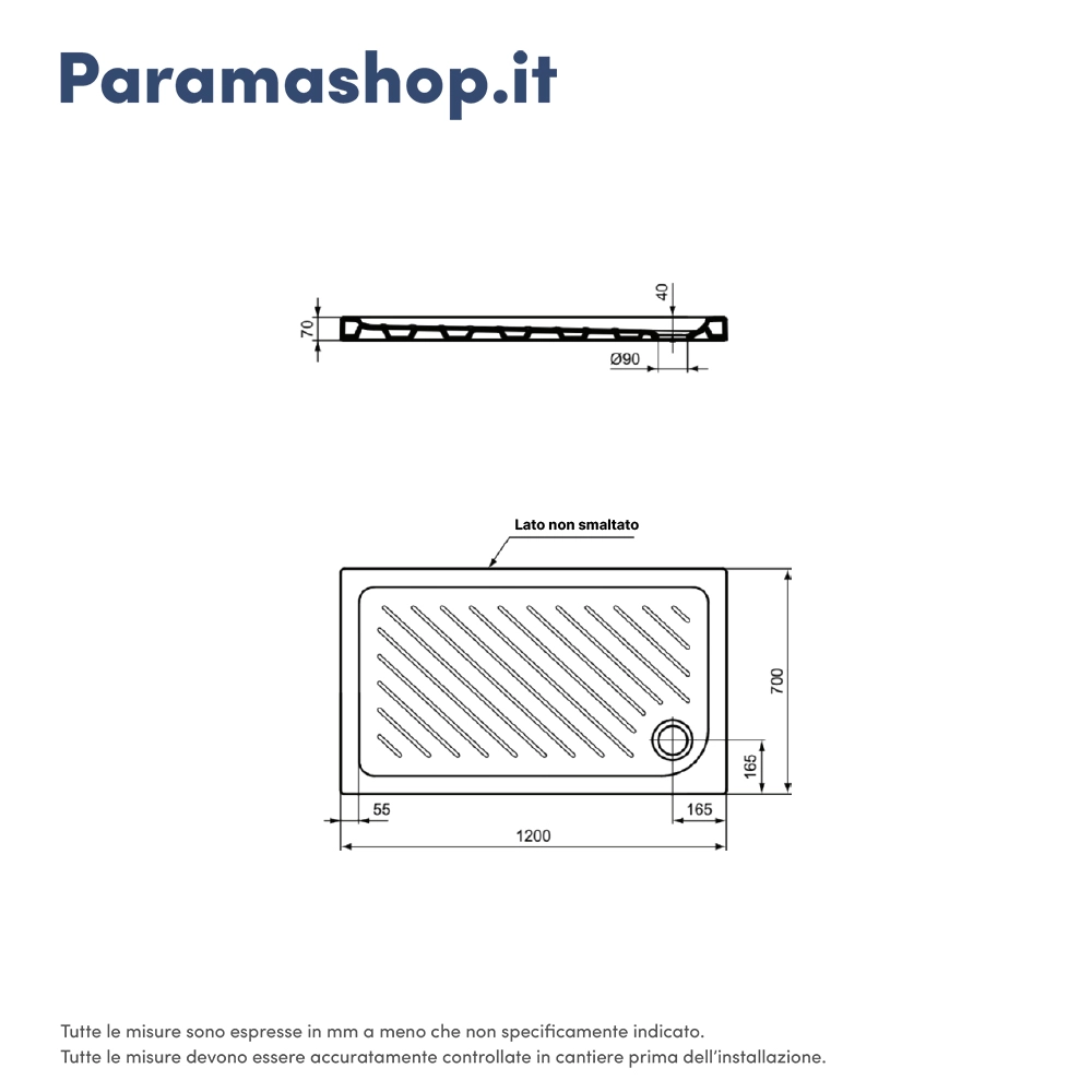 Ideal Standard piatto doccia 70x120x7h cm in ceramica bianco lucido design anti-scivolo mod. Eurovit Ideal Standard piatto doccia 70x120x7h cm in ceramica bianco lucido design anti-scivolo mod. Eurovit