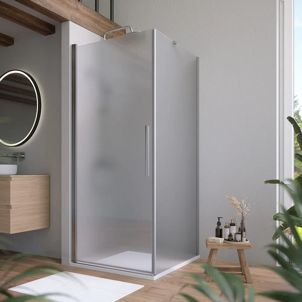 Box doccia 70x70cm con apertura a battente e parete fissa, profili cromati e vetro da 6mm opaco h195 | Elba Box doccia 70x70cm con apertura a battente e parete fissa, profili cromati e vetro da 6mm opaco h195 | Elba