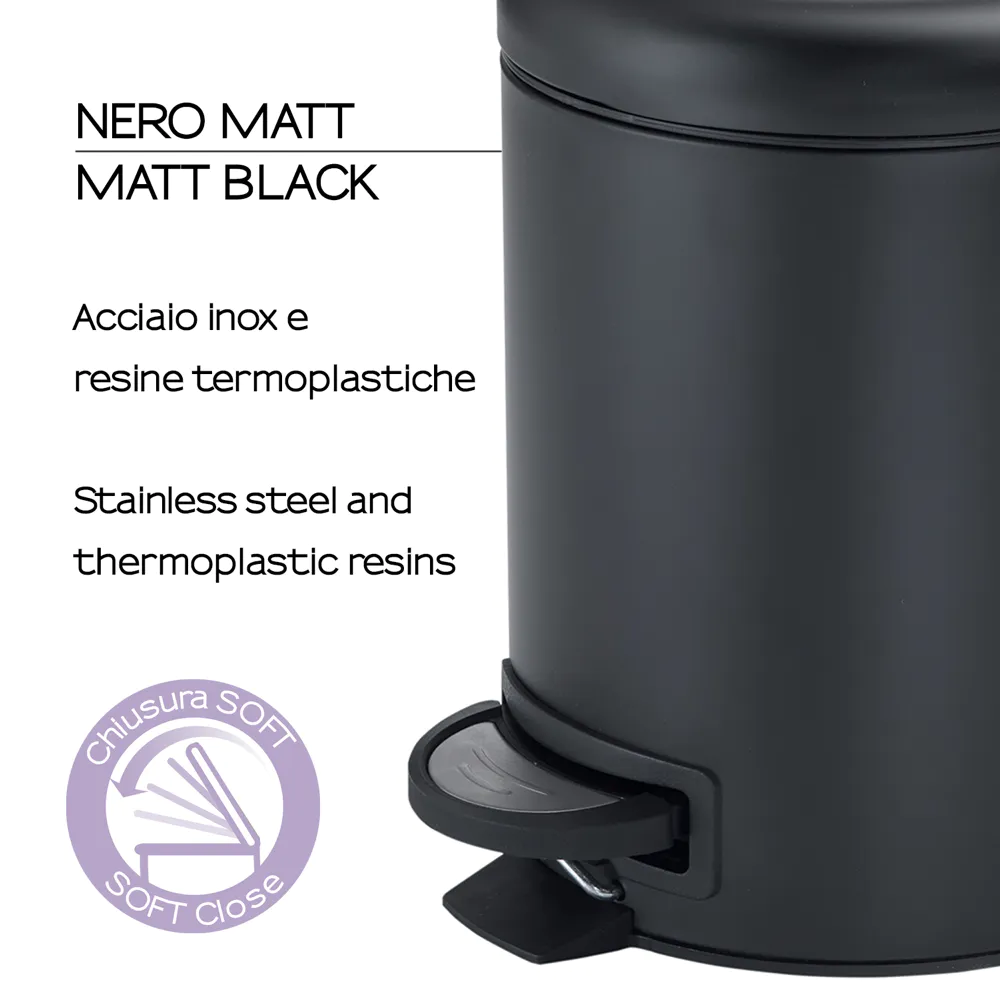 Portarifiuti 3LT in acciaio inox nero opaco | Potty