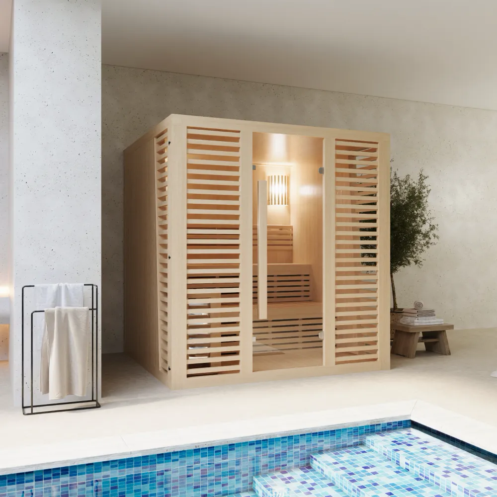 Sauna finlandese da interno 180x160cm h190cm in legno hemlock | Abisko