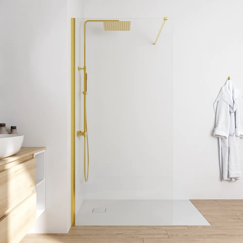 Doccia walk-in 150 cm vetro 8mm anticalcare h200 profilo oro spazzolato | Keros