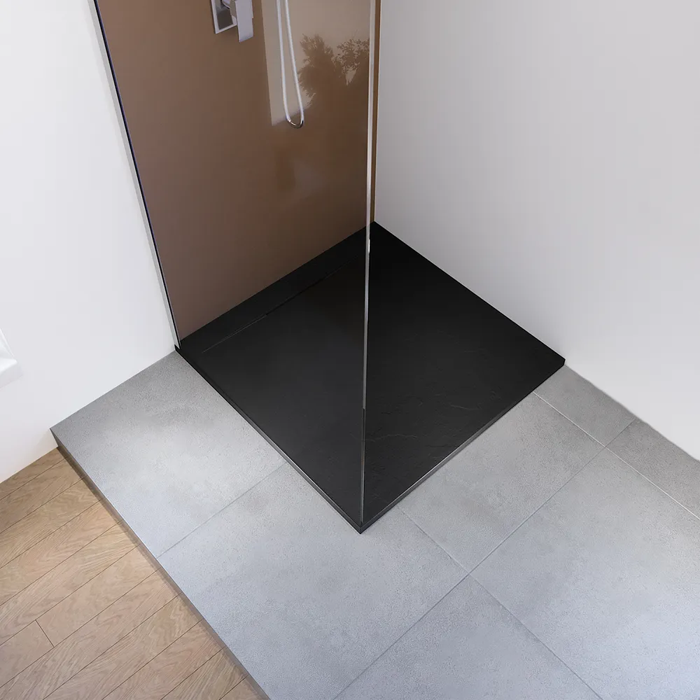 Piatto doccia 90x90 cm in marmoresina nero effetto pietra | Paros Piatto doccia 90x90 cm in marmoresina nero effetto pietra | Paros