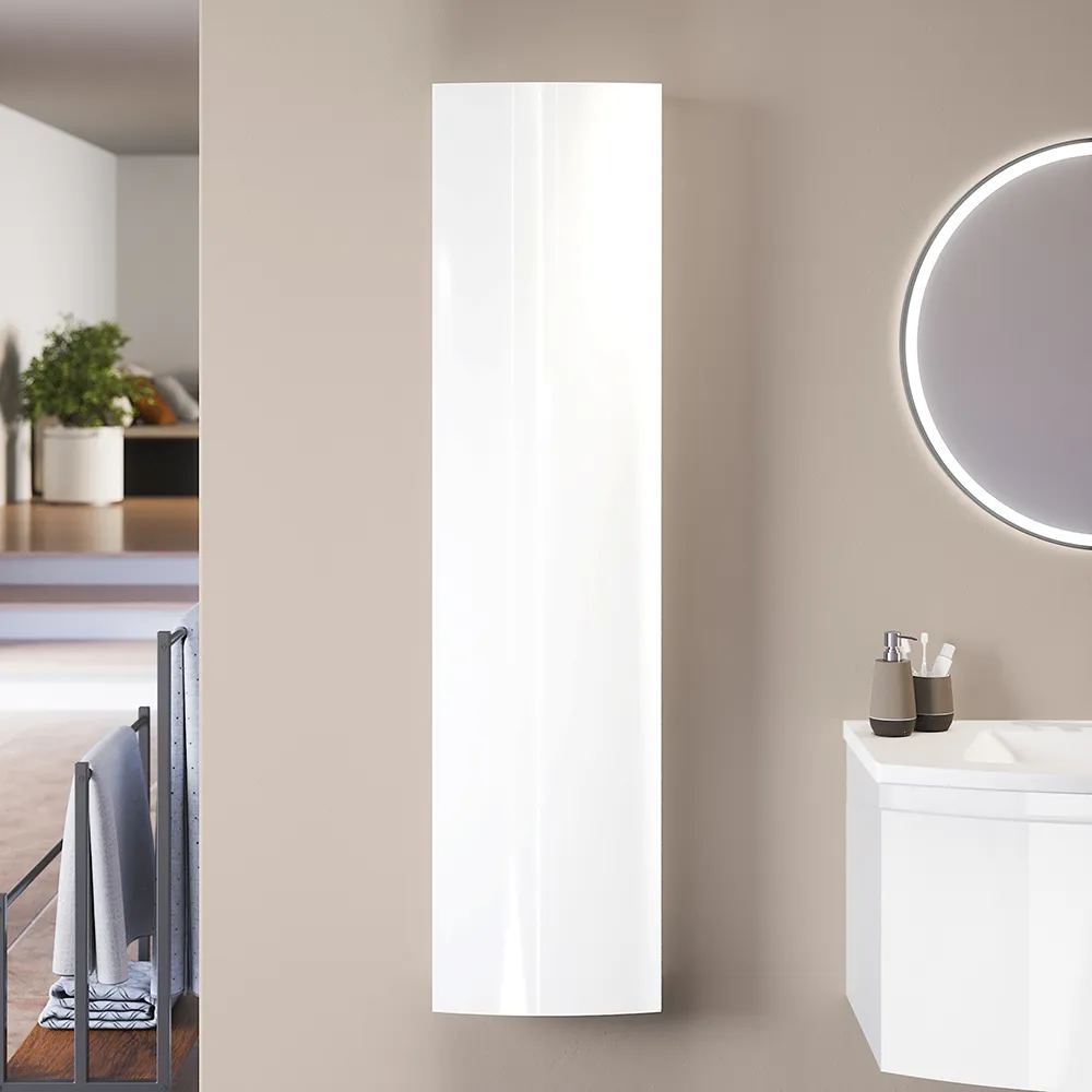 Colonna sospesa 136 cm bianco lucido con un'anta, frontale curvo | Lula Colonna sospesa 136 cm bianco lucido con un'anta, frontale curvo | Lula