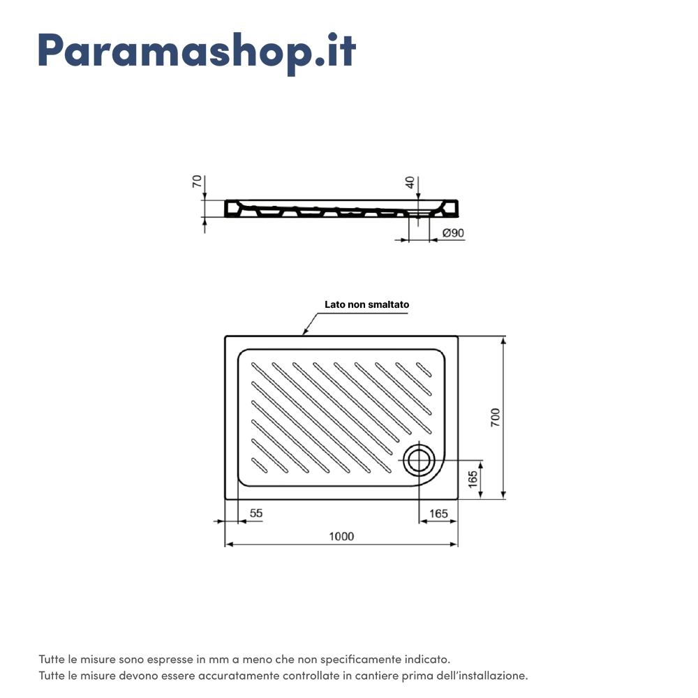 Ideal Standard piatto doccia 70x100x7h cm in ceramica bianco lucido design anti-scivolo mod. Eurovit Ideal Standard piatto doccia 70x100x7h cm in ceramica bianco lucido design anti-scivolo mod. Eurovit