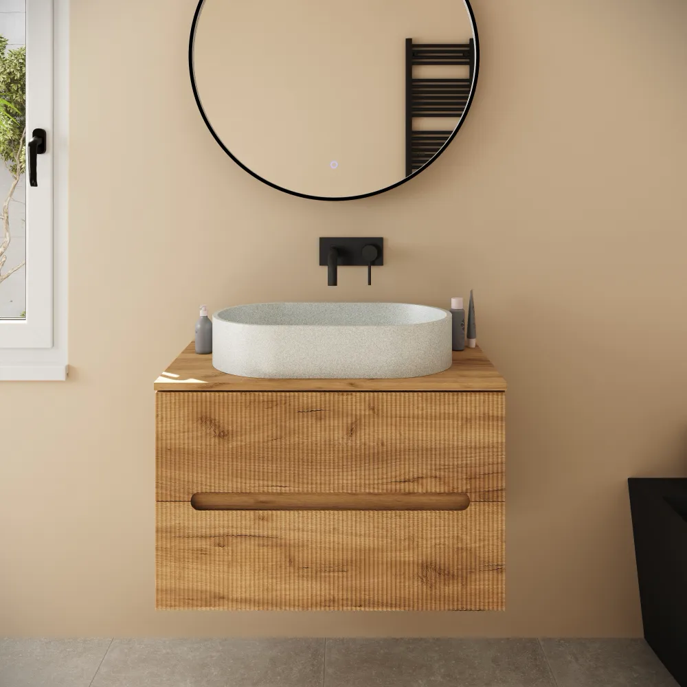 Lavabo da appoggio ovale in microcemento 60x35x12 cm beige | Iseo Lavabo da appoggio ovale in microcemento 60x35x12 cm beige | Iseo