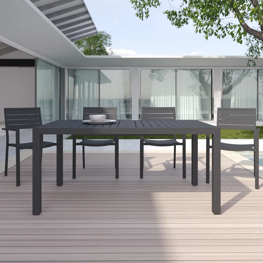 Tavolo da esterno rettangolare in alluminio grigio scuro allungabile 160/240x90xh75cm con top a doghe | Marel