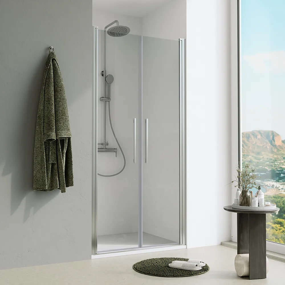 Porta doccia 90cm apertura saloon con profili cromati e vetro da 6mm trasparente h195 | Elba Porta doccia 90cm apertura saloon con profili cromati e vetro da 6mm trasparente h195 | Elba