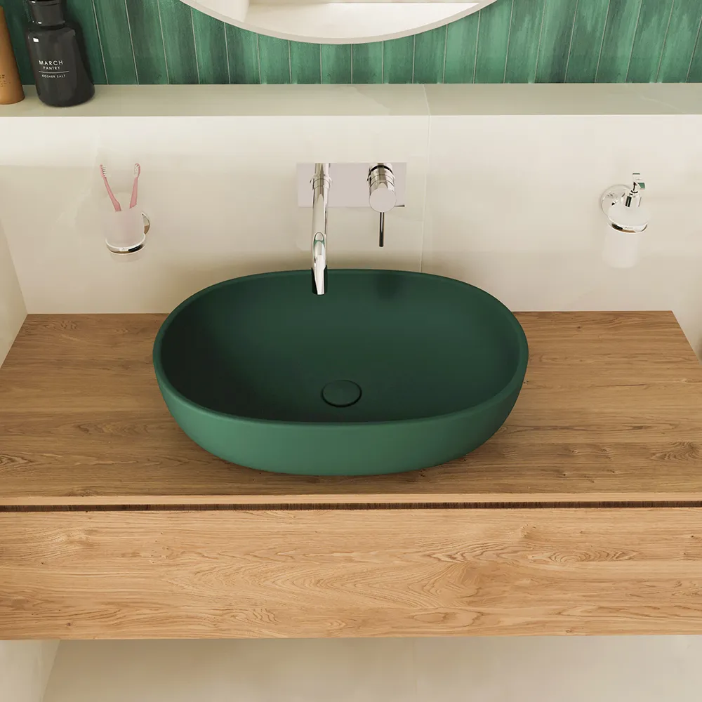 Lavabo da appoggio ovale 60x43x14,5cm verde Lavabo da appoggio ovale 60x43x14,5cm verde