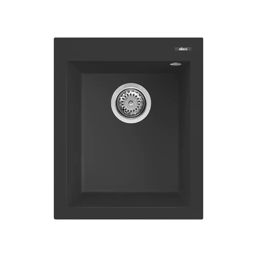 Elleci lavello da cucina 1 vasca 41x50cm in granitek nero installazione sopratop | Quadra 100 Elleci lavello da cucina 1 vasca 41x50cm in granitek nero installazione sopratop | Quadra 100