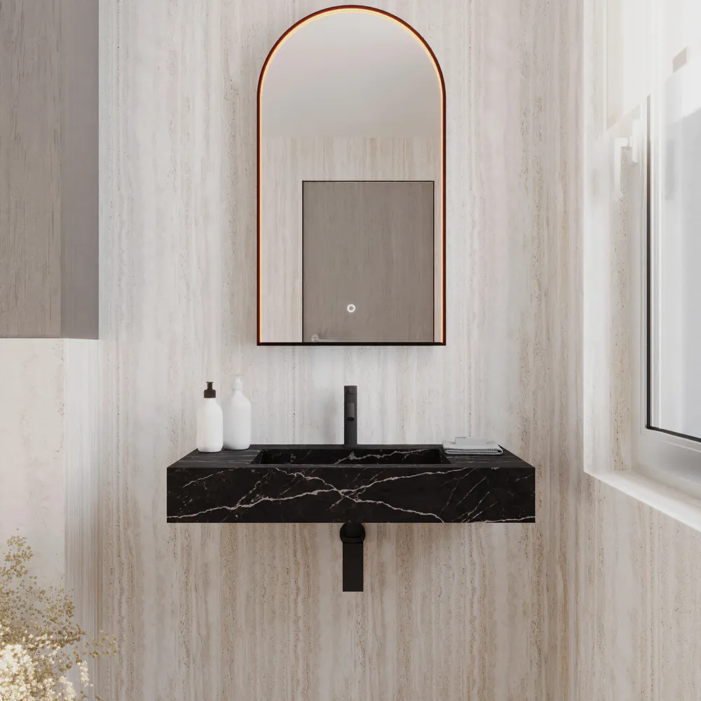 Lavabo sospeso in hpl 80cm effetto marmo scuro | Ledro