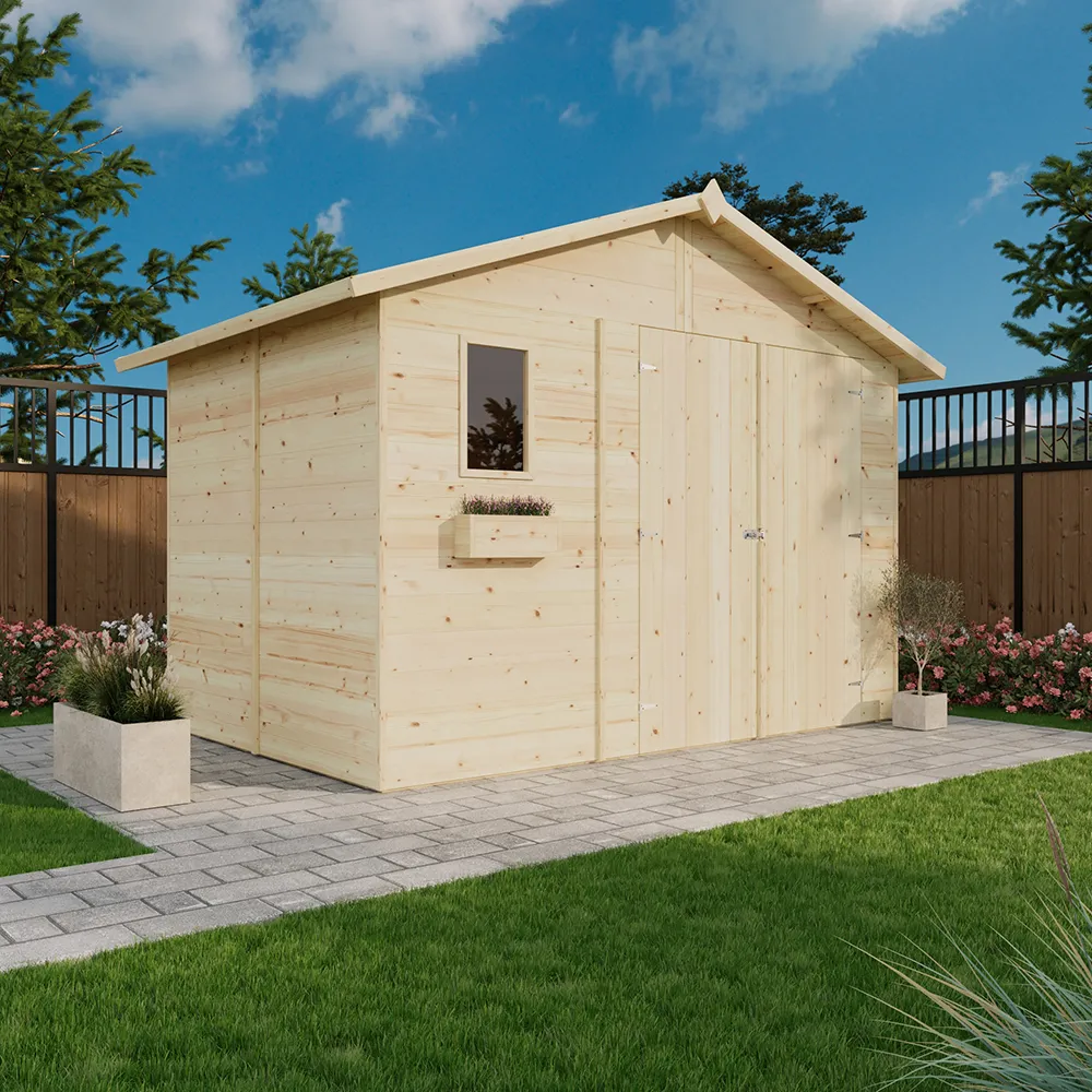 Casetta da giardino in legno massello 329x221cm porta doppia e finestra - 5,72 metri quadri Casetta da giardino in legno massello 329x221cm porta doppia e finestra - 5,72 metri quadri