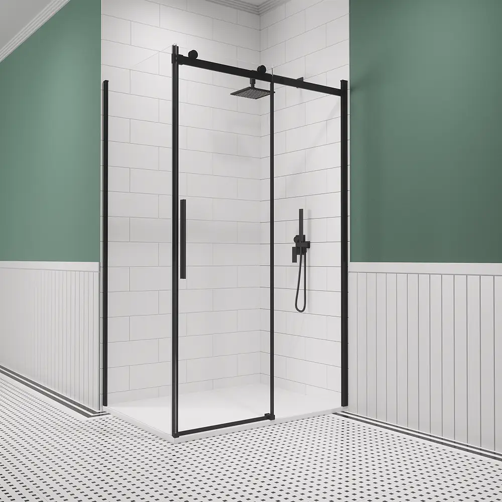 Box doccia 80x120 cm scorrevole vetro 8mm trasparente profili nero opaco h195cm | Creta Box doccia 80x120 cm scorrevole vetro 8mm trasparente profili nero opaco h195cm | Creta