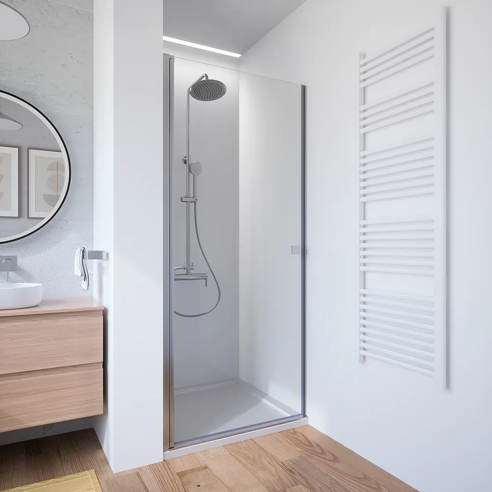Porta doccia 80cm apertura a battente con profili cromati e vetro da 8mm trasparente h195 | Fiji Porta doccia 80cm apertura a battente con profili cromati e vetro da 8mm trasparente h195 | Fiji
