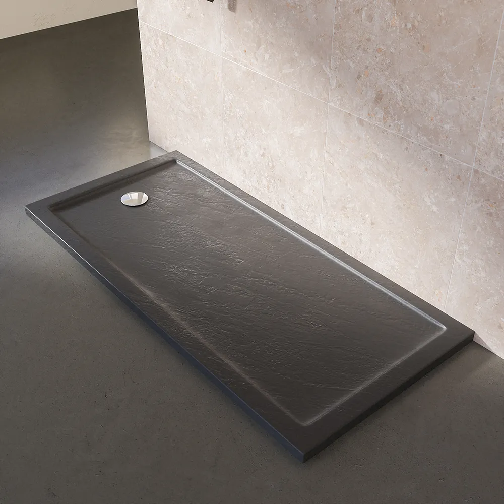Piatto doccia 70x140 effetto pietra nero in acrilico altezza slim | Petra