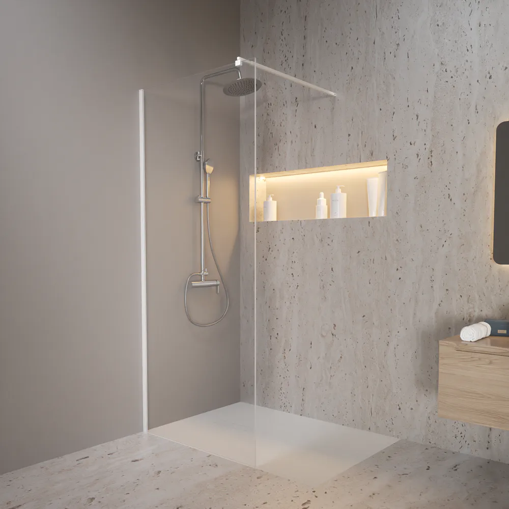 Doccia walk-in 120 cm vetro 8mm anticalcare h200 profilo bianco opaco | Keros Doccia walk-in 120 cm vetro 8mm anticalcare h200 profilo bianco opaco | Keros