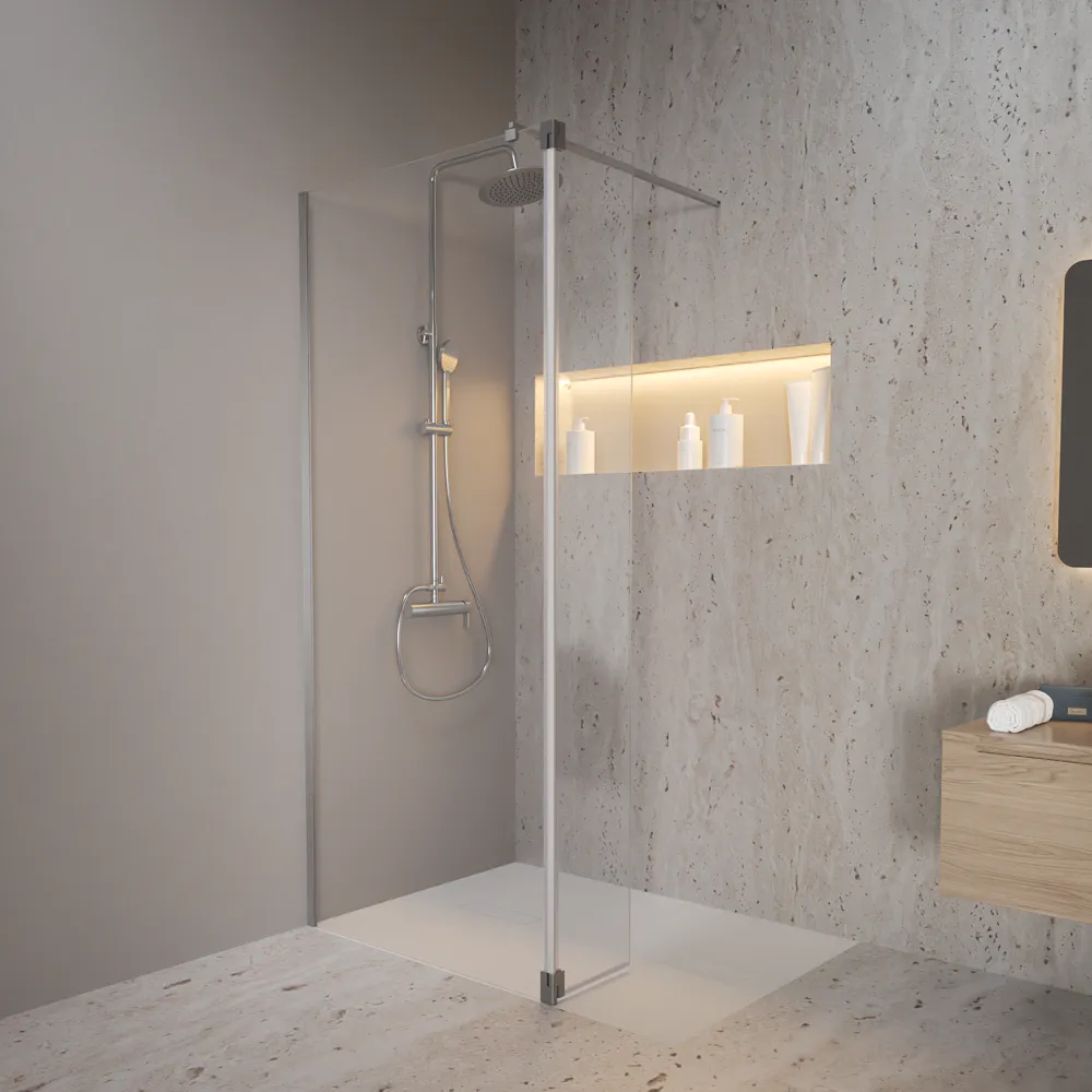 Doccia walk-in 60cm + anta girevole 40cm vetro 8mm trasparente anticalcare profili nickel spazzolato h200 | Keros Doccia walk-in 60cm + anta girevole 40cm vetro 8mm trasparente anticalcare profili nickel spazzolato h200 | Keros