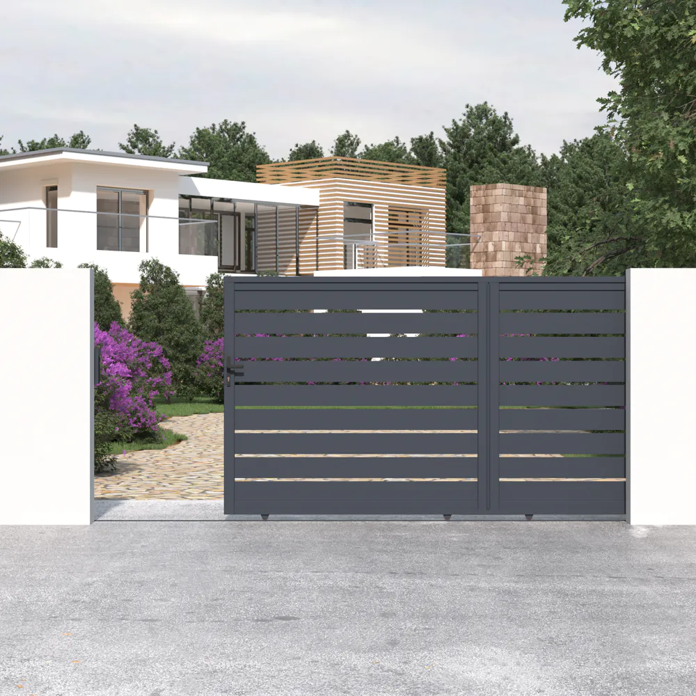 Cancello in alluminio scorrevole 392x176cm grigio freddo Cancello in alluminio scorrevole 392x176cm grigio freddo