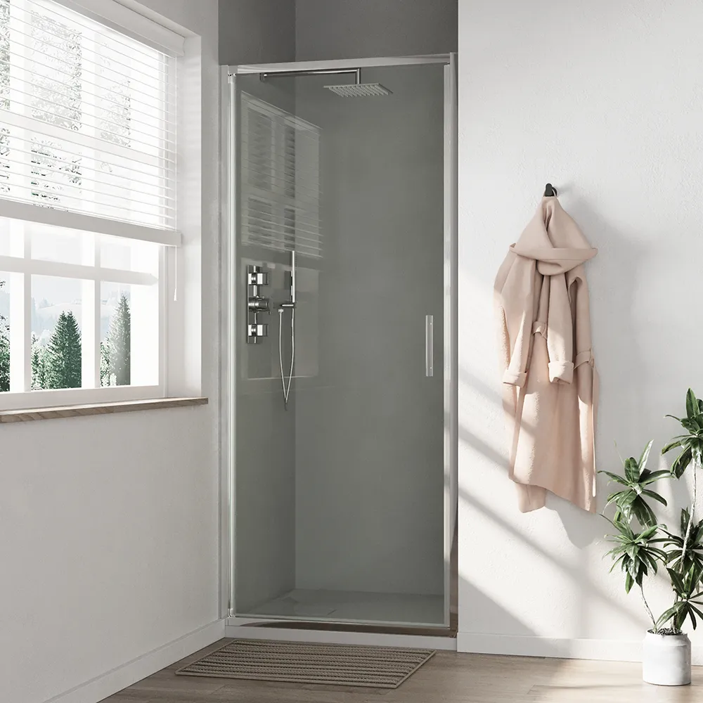 Porta doccia 90cm con apertura a battente profili slim cromati vetro 6mm trasparente h190 | Portofino Porta doccia 90cm con apertura a battente profili slim cromati vetro 6mm trasparente h190 | Portofino