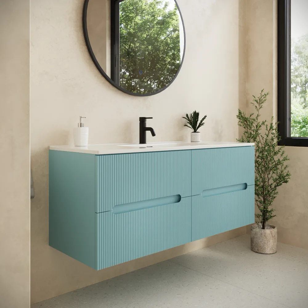 Mobile bagno sospeso 120cm quattro cassetti carta da zucchero cannettato con lavabo | Tigua Mobile bagno sospeso 120cm quattro cassetti carta da zucchero cannettato con lavabo | Tigua