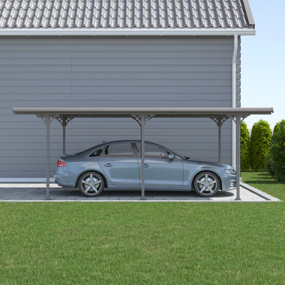 Tettoia per auto 573x313xh205cm in alluminio e policarbonato grigio caldo