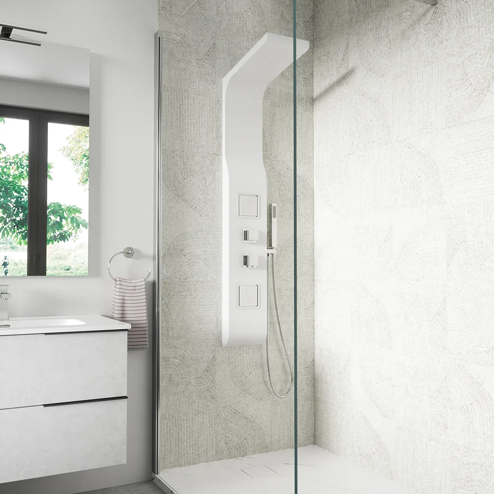 Pannello doccia in alluminio bianco opaco con doccino, 3 funzioni | Vernel Pannello doccia in alluminio bianco opaco con doccino, 3 funzioni | Vernel