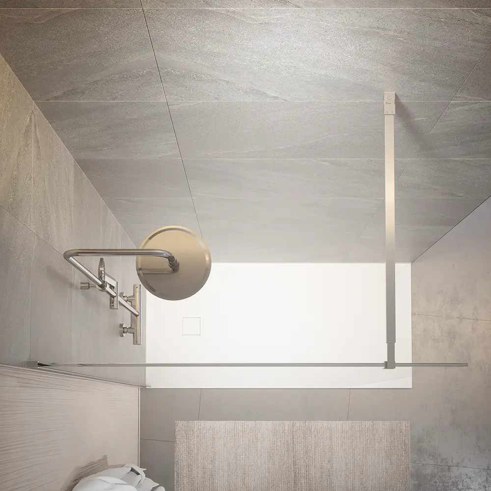 Vista superiore box doccia walk-in mod. Naxos vetro temperato 10mm trasparente Parama arredo bagno Vista superiore box doccia walk-in mod. Naxos vetro temperato 10mm trasparente Parama arredo bagno