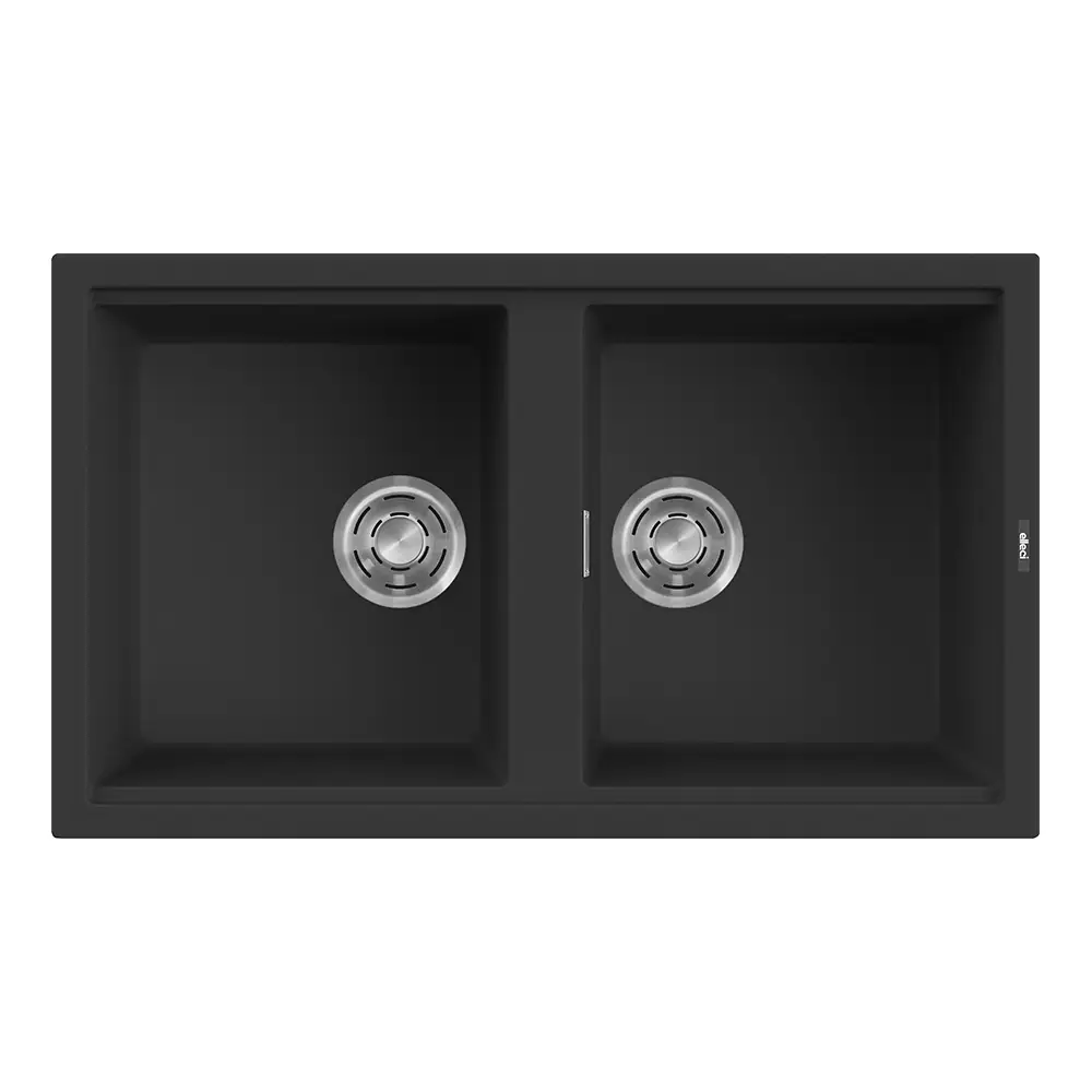 Elleci lavello da cucina 2 vasche 86x51cm in granitek nero installazione sopratop | Best 450