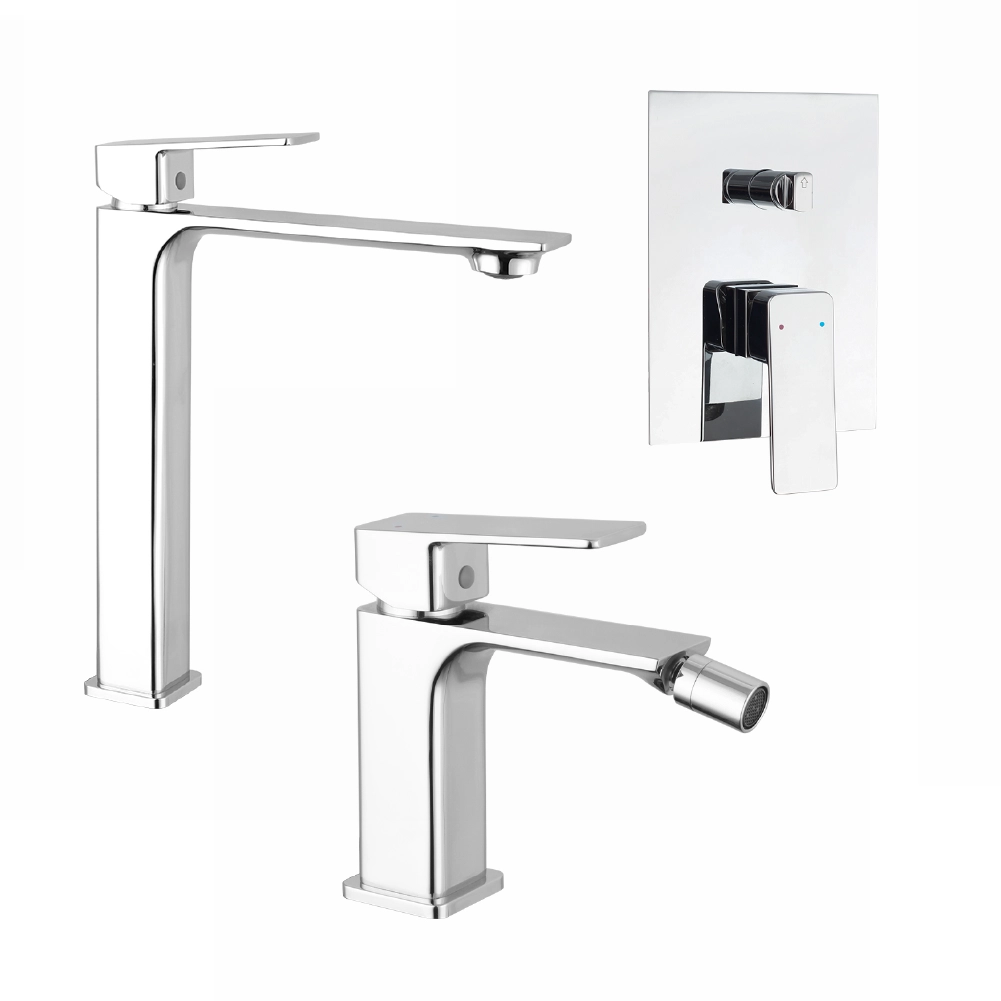 Set miscelatori: lavabo alto bidet senza scarico e incasso doccia c/deviatore cromato | Ingrid Set miscelatori: lavabo alto bidet senza scarico e incasso doccia c/deviatore cromato | Ingrid