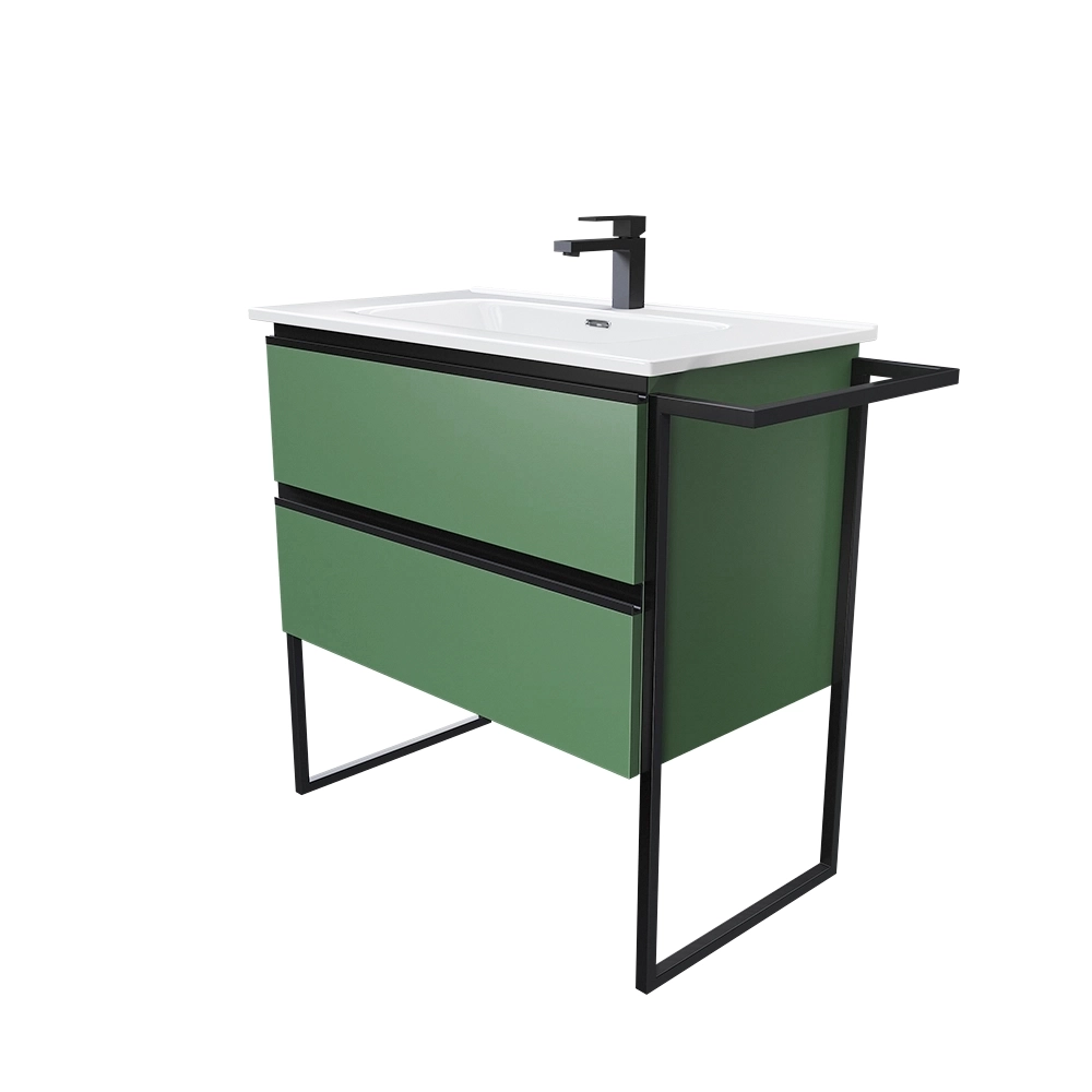 Mobile bagno a terra 80cm verde foresta con lavabo in ceramica | Sapo Mobile bagno a terra 80cm verde foresta con lavabo in ceramica | Sapo
