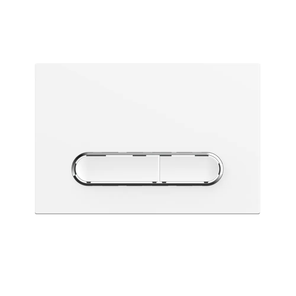 Placca di scarico doppio tasto in ABS bianco lucido e cromato Placca di scarico doppio tasto in ABS bianco lucido e cromato