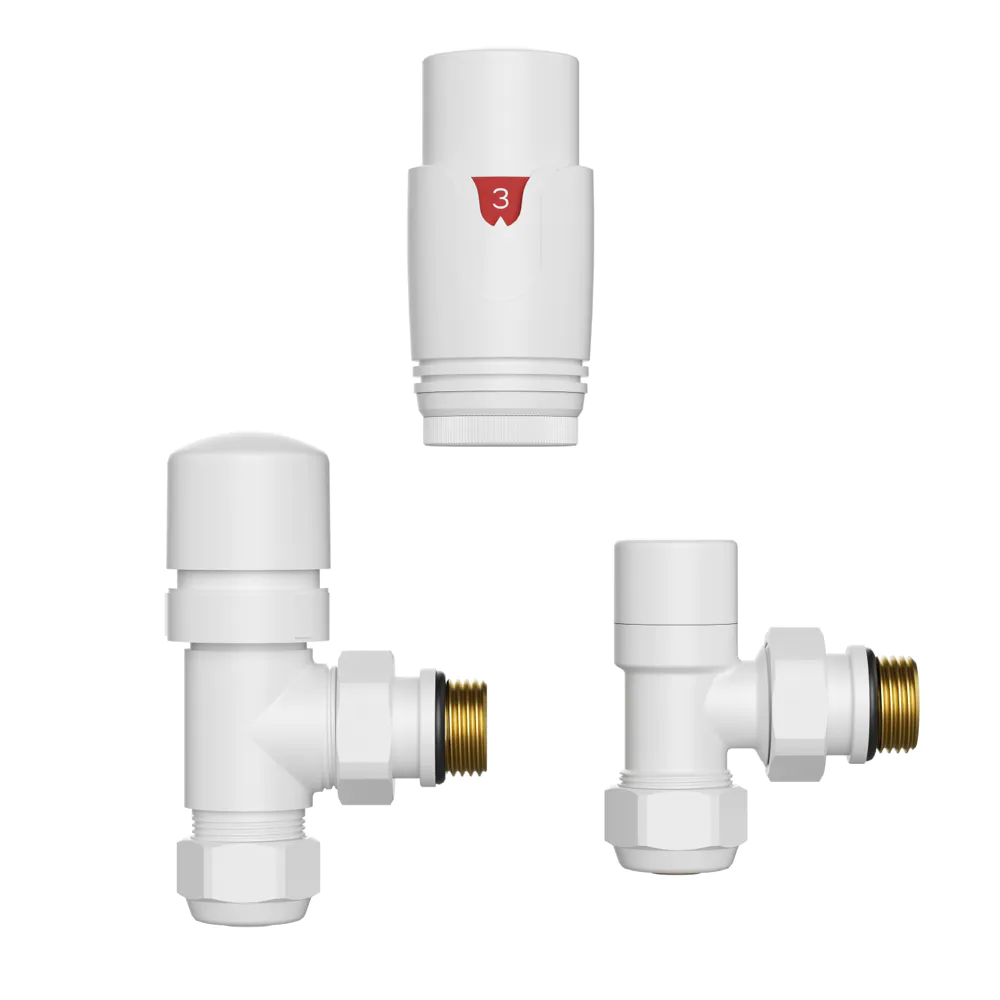 Coppia valvole termostatiche in ottone 16mm 1/2" bianco opaco Coppia valvole termostatiche in ottone 16mm 1/2" bianco opaco