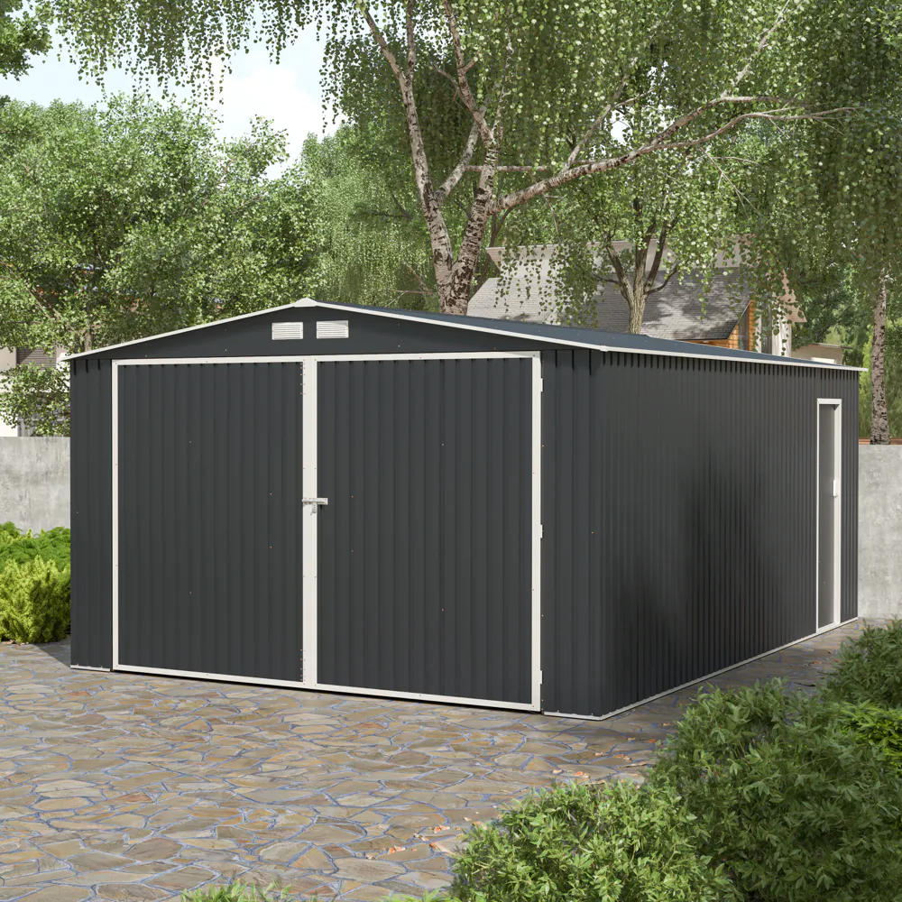 Garage per auto in acciaio zincato 380x540xh232 cm con porta a battente grigio scuro - 20,5mq
