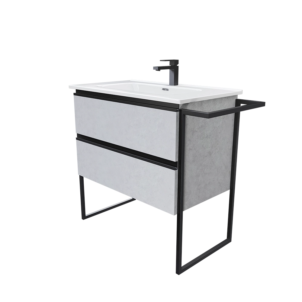 Mobile bagno a terra 60cm grigio cemento con lavabo in ceramica | Sapo Mobile bagno a terra 60cm grigio cemento con lavabo in ceramica | Sapo