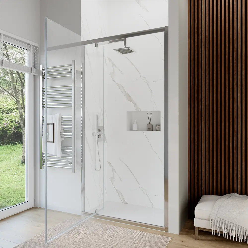 Porta doccia 90 cm apertura a battente vetro trasparente | Apulia Porta doccia 90 cm apertura a battente vetro trasparente | Apulia