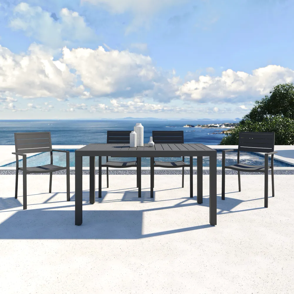 Tavolo da esterno rettangolare in alluminio grigio scuro allungabile 140/210x77xh75cm con top a doghe | Marel