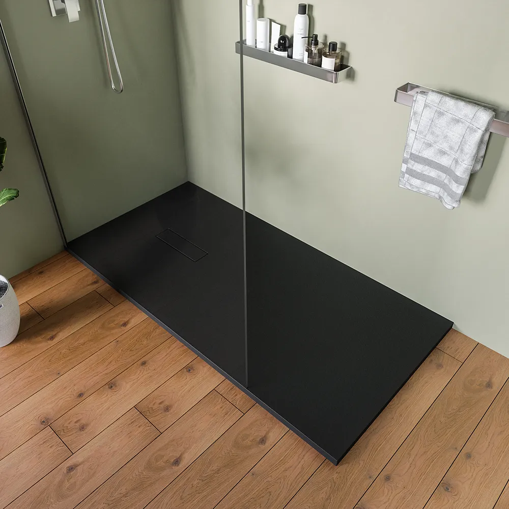 Piatto doccia 80x140 cm in marmoresina nero effetto pietra | Merlera Piatto doccia 80x140 cm in marmoresina nero effetto pietra | Merlera