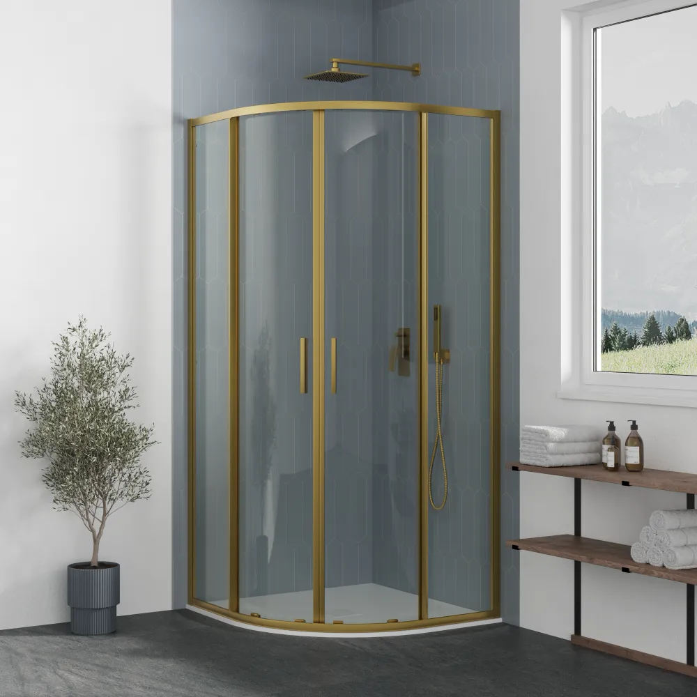 Box doccia semicircolare 90x90cm profili oro spazzolato slim vetro 6mm trasparente anticalcare h190 | Portofino Box doccia semicircolare 90x90cm profili oro spazzolato slim vetro 6mm trasparente anticalcare h190 | Portofino