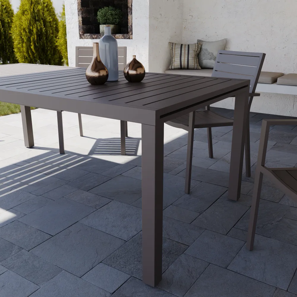 Tavolo da esterno rettangolare in alluminio tortora allungabile 200/300x100x75cm con top a doghe | Marel