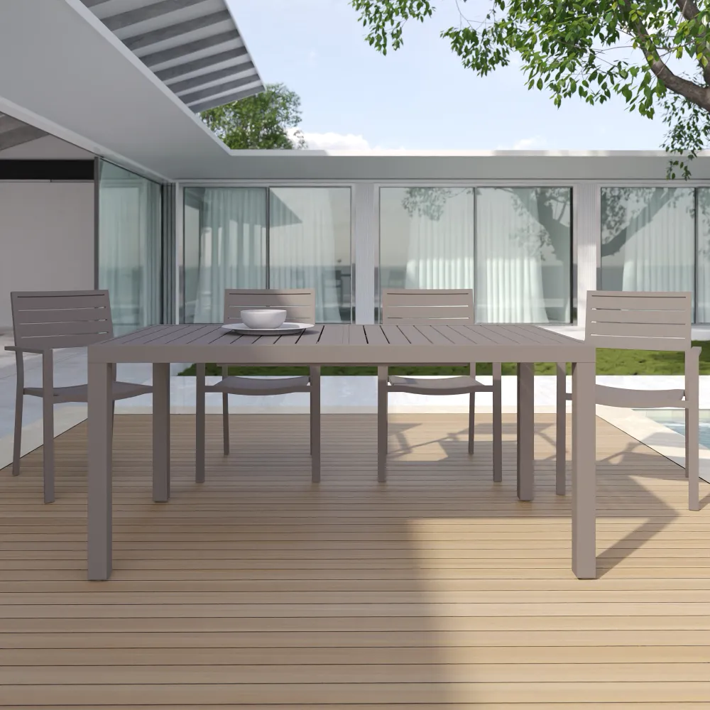 Tavolo da esterno rettangolare in alluminio tortora allungabile 160/240x90xh75cm con top a doghe | Marel Tavolo da esterno rettangolare in alluminio tortora allungabile 160/240x90xh75cm con top a doghe | Marel