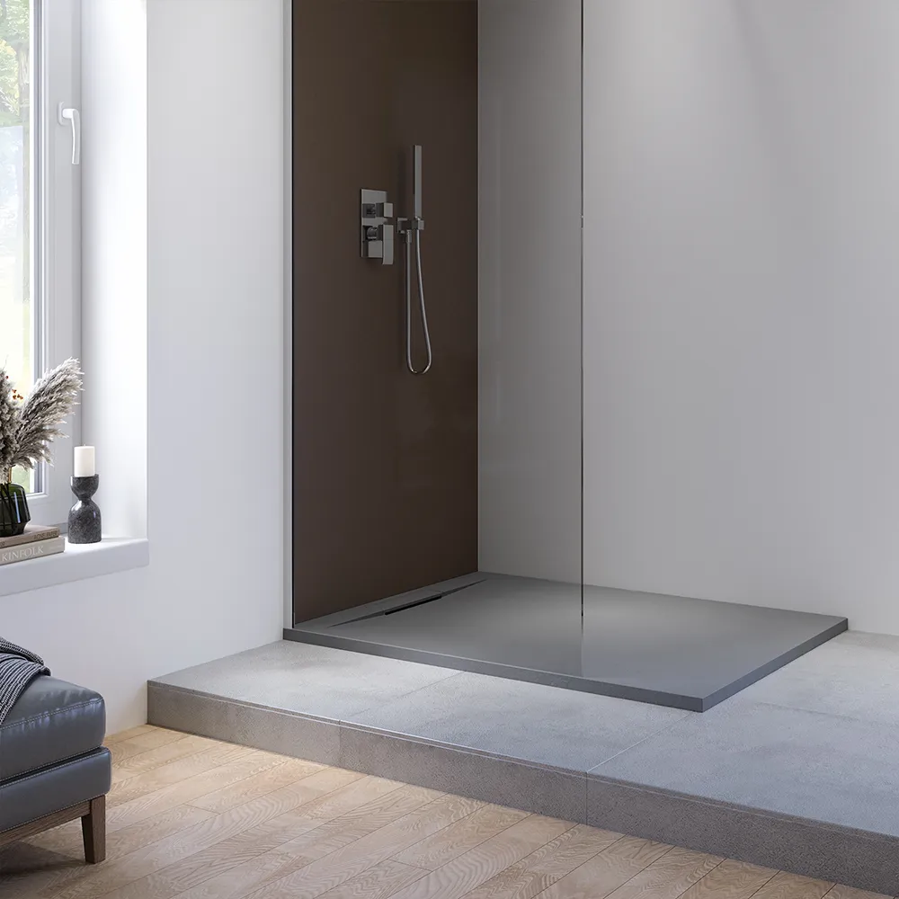 Piatto doccia 90x100 cm in marmoresina grigio effetto pietra | Paros Piatto doccia 90x100 cm in marmoresina grigio effetto pietra | Paros