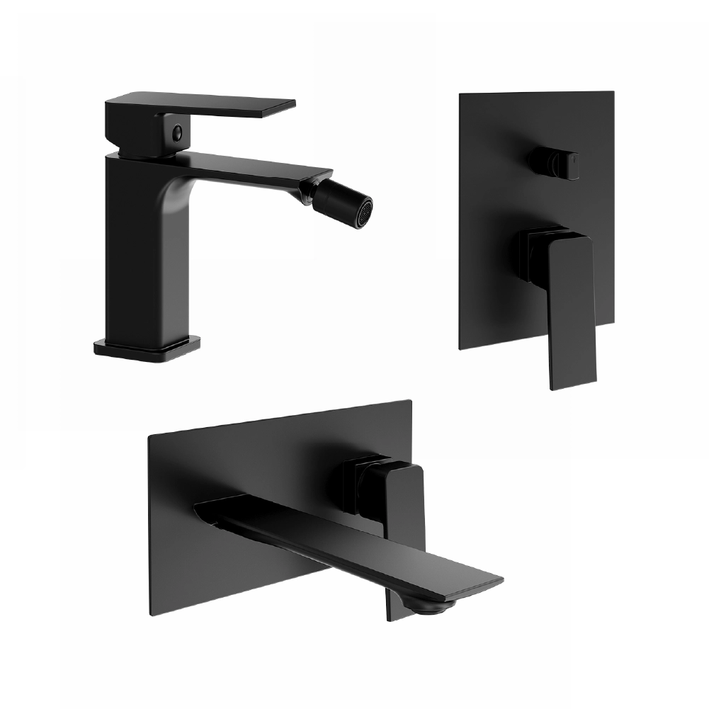 Set miscelatori: lavabo ad incasso bidet senza scarico e incasso doccia c/deviatore nero opaco | Ingrid Set miscelatori: lavabo ad incasso bidet senza scarico e incasso doccia c/deviatore nero opaco | Ingrid